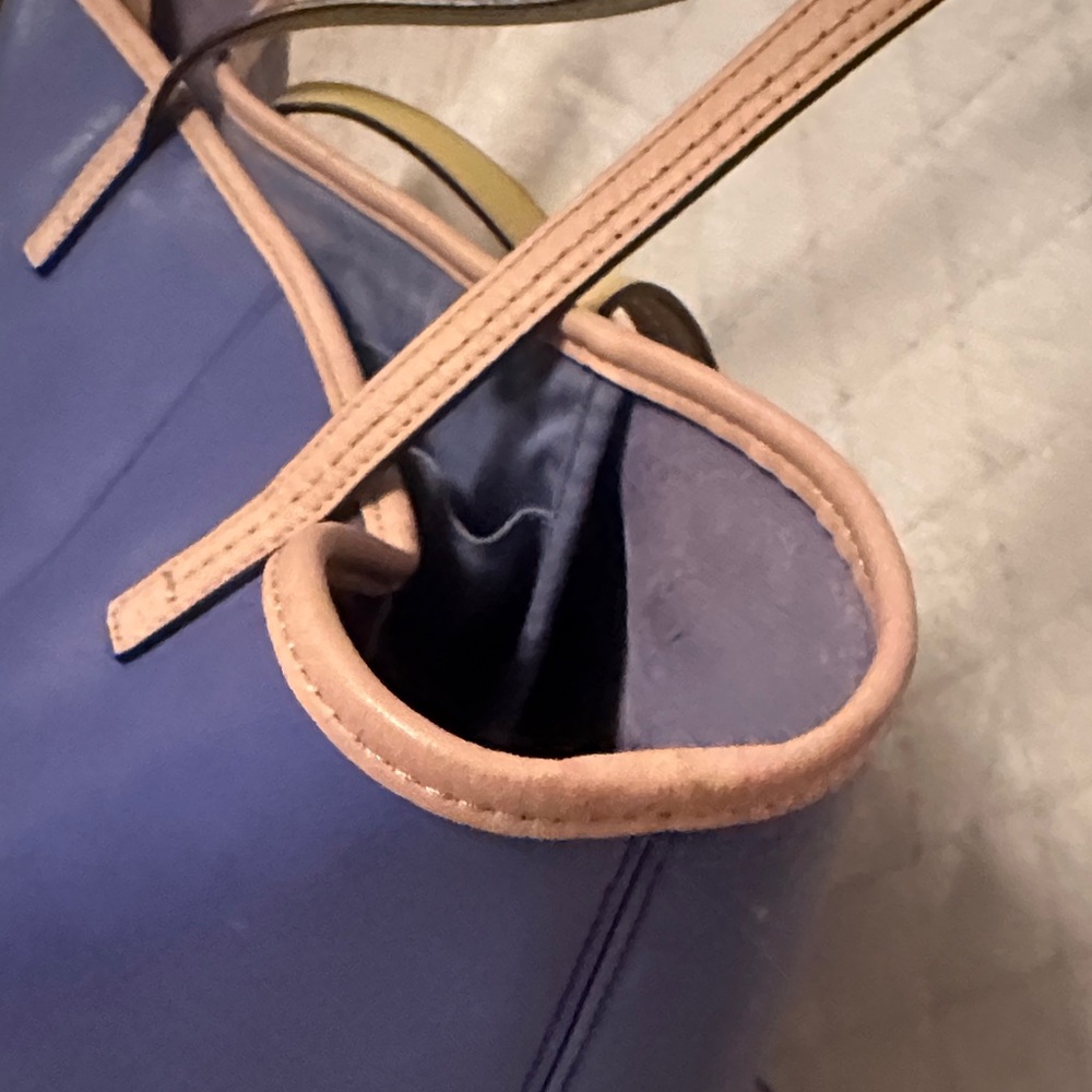 Project Coach Blue Leather Tote with Tan Accents/ handles are tan and yellow - Picture 6 of 16